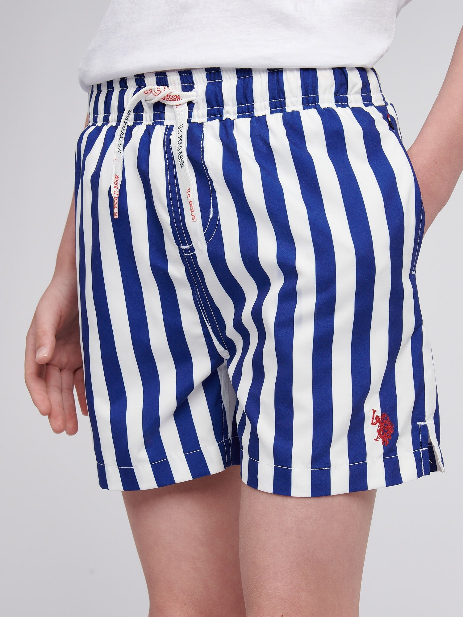 Boys Stripe Swim Short in Sodalite Blue