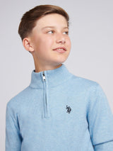 Boys Knitted Cotton Rich 1/4 Zip Parisian Blue Marl