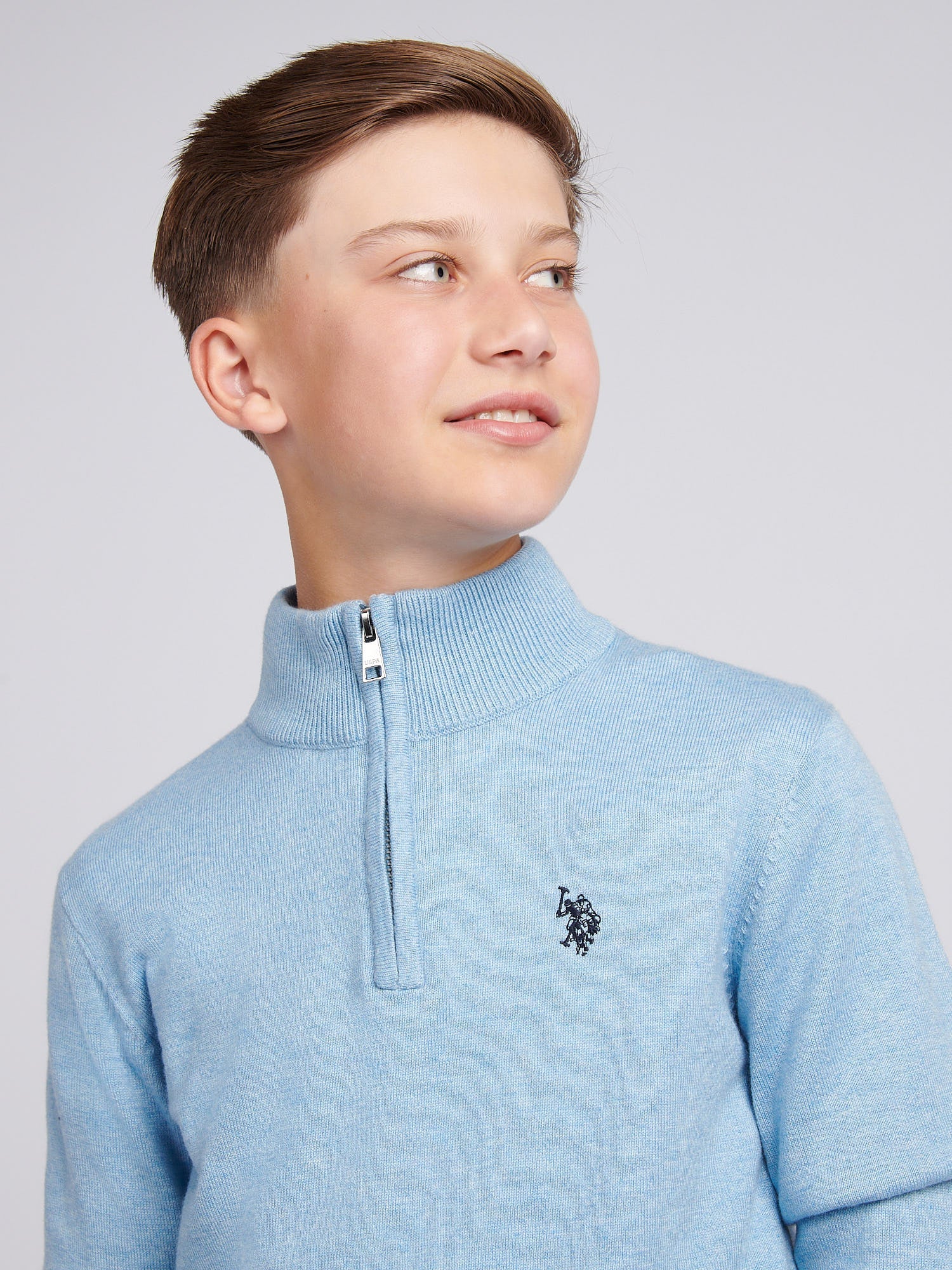 Boys Knitted Cotton Rich 1/4 Zip Parisian Blue Marl