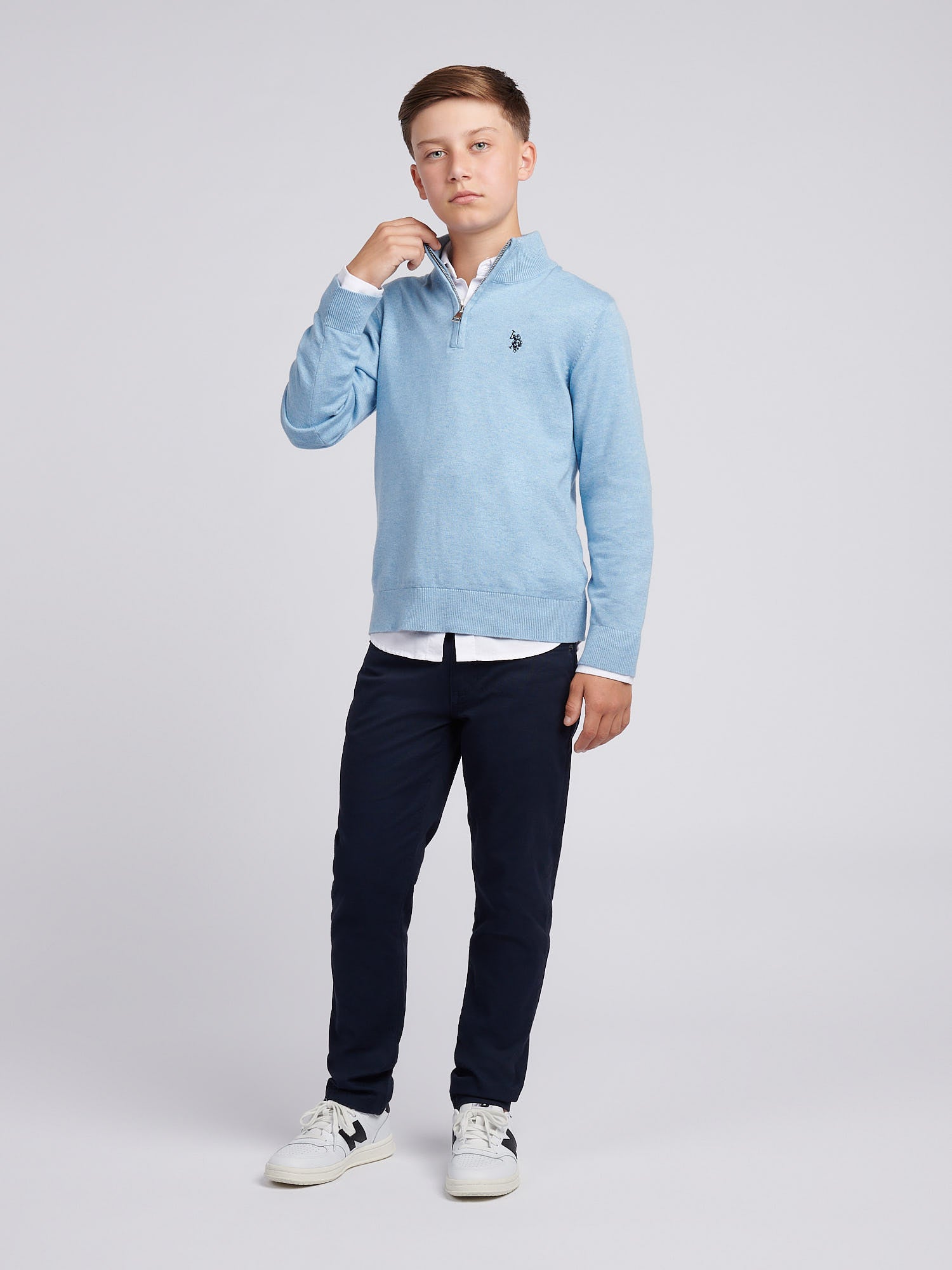 Boys Knitted Cotton Rich 1/4 Zip Parisian Blue Marl