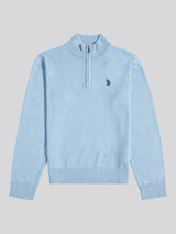 Boys Knitted Cotton Rich 1/4 Zip Parisian Blue Marl