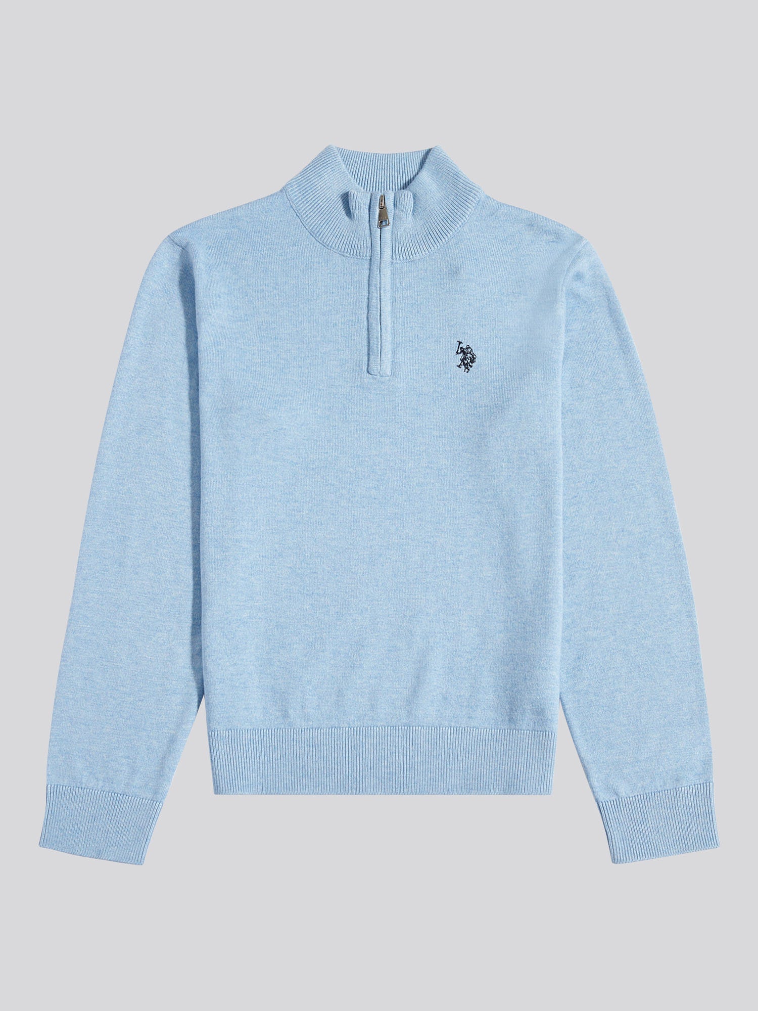Boys Knitted Cotton Rich 1/4 Zip Parisian Blue Marl