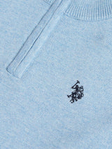 Boys Knitted Cotton Rich 1/4 Zip Parisian Blue Marl