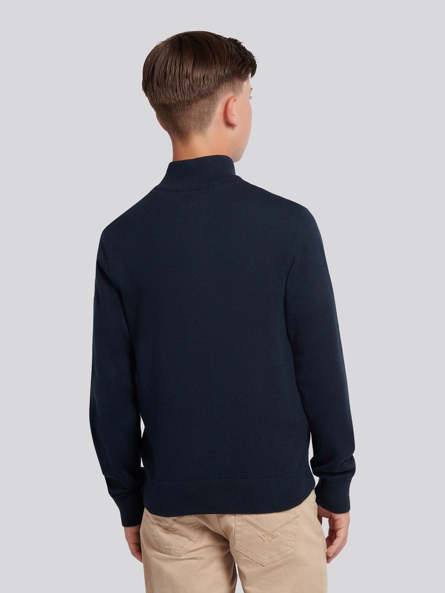 Boys Knitted Cotton Rich 1/4 Zip Dark Sapphire Navy / Haute Red DHM