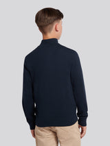 Boys Knitted Cotton Rich 1/4 Zip Dark Sapphire Navy / Haute Red DHM