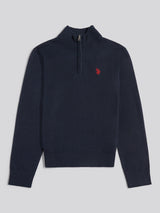 Boys Knitted Cotton Rich 1/4 Zip Dark Sapphire Navy / Haute Red DHM