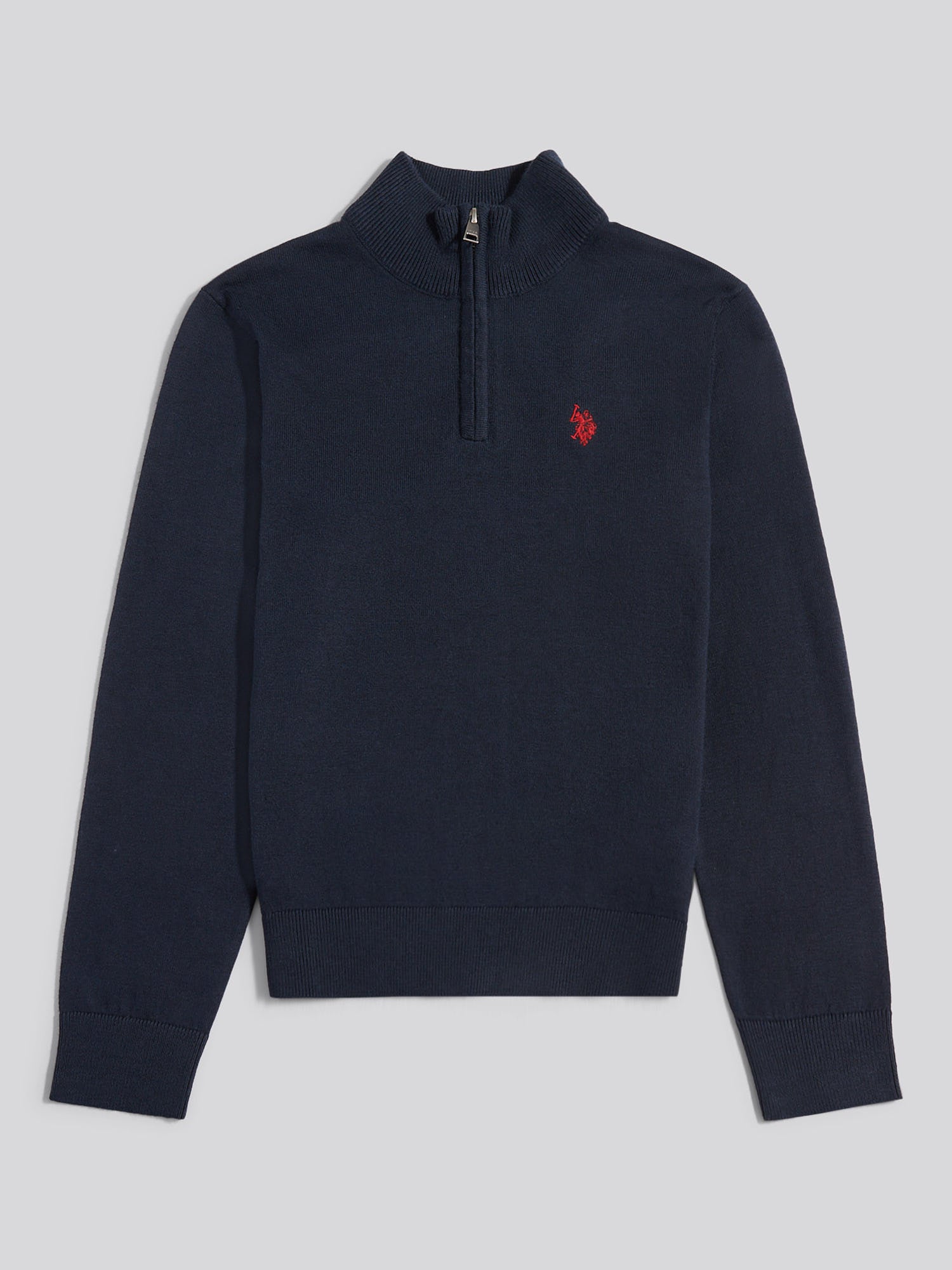 Boys Knitted Cotton Rich 1/4 Zip Dark Sapphire Navy / Haute Red DHM