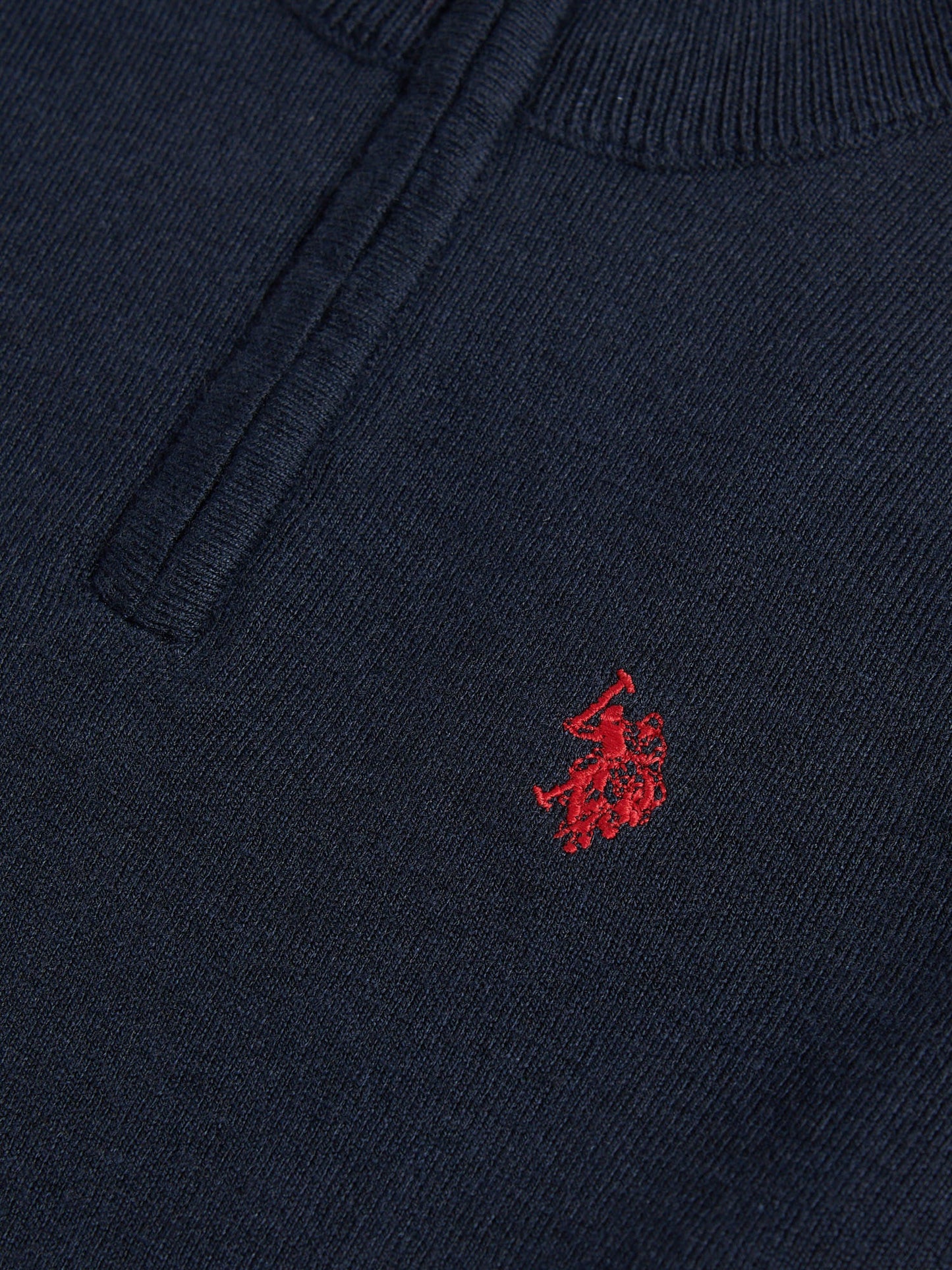 Boys Knitted Cotton Rich 1/4 Zip Dark Sapphire Navy / Haute Red DHM