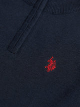Boys Knitted Cotton Rich 1/4 Zip Dark Sapphire Navy / Haute Red DHM