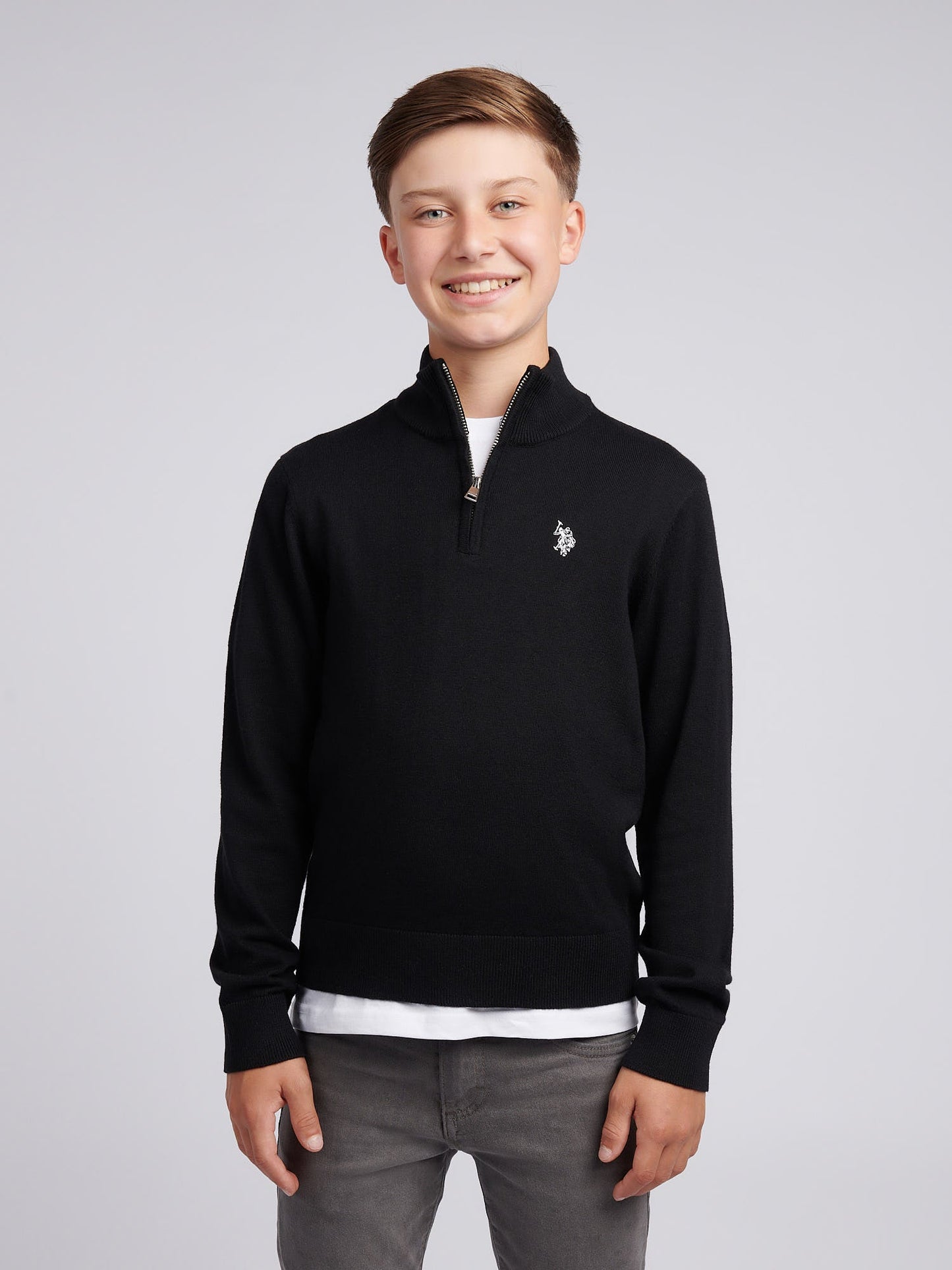 Boys Knitted Cotton Rich 1/4 Zip Black Bright White DHM