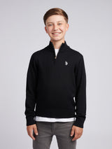 Boys Knitted Cotton Rich 1/4 Zip Black Bright White DHM