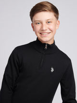 Boys Knitted Cotton Rich 1/4 Zip Black Bright White DHM