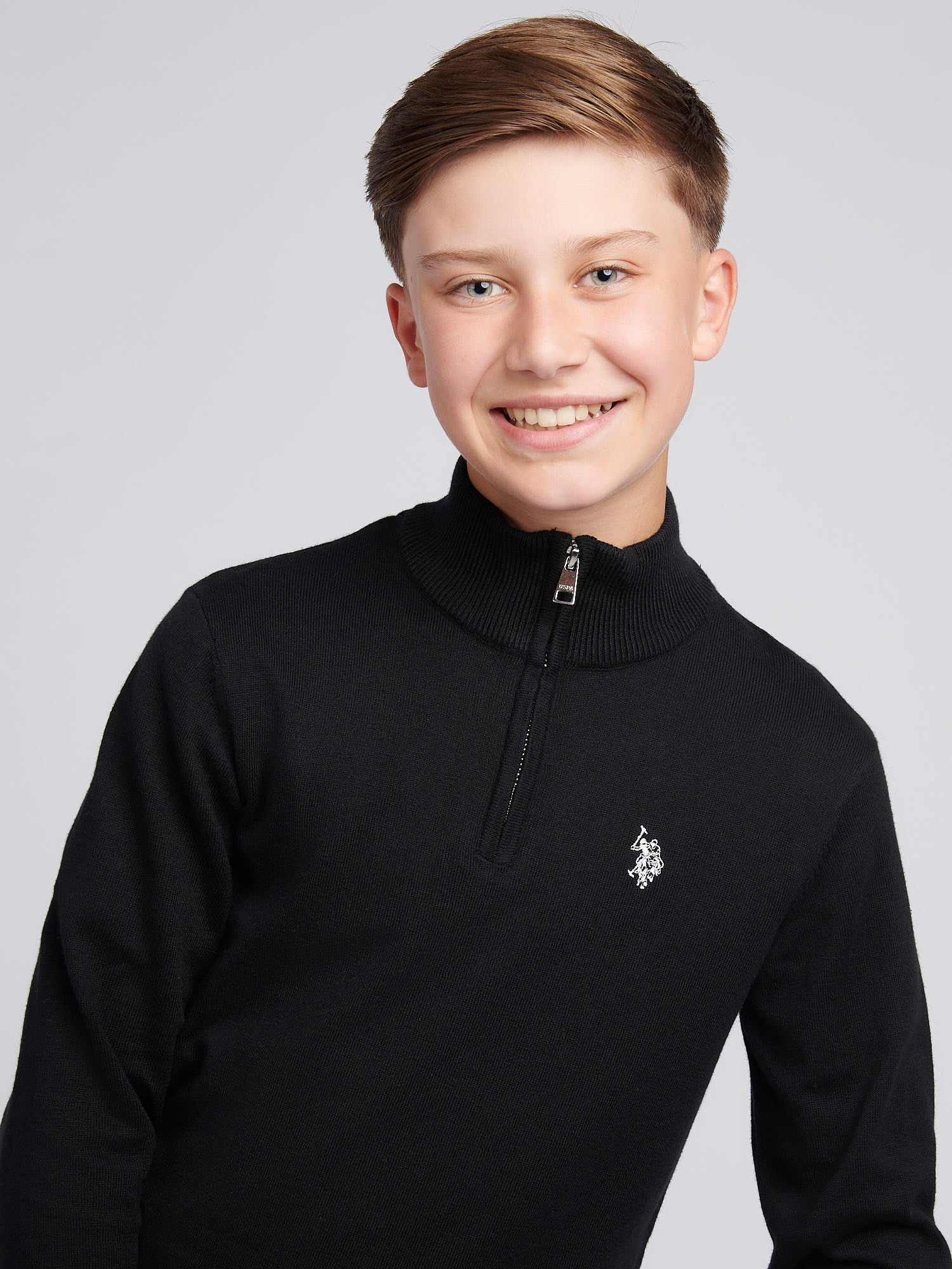 Boys Knitted Cotton Rich 1/4 Zip Black Bright White DHM