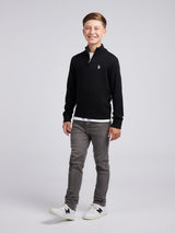 Boys Knitted Cotton Rich 1/4 Zip Black Bright White DHM