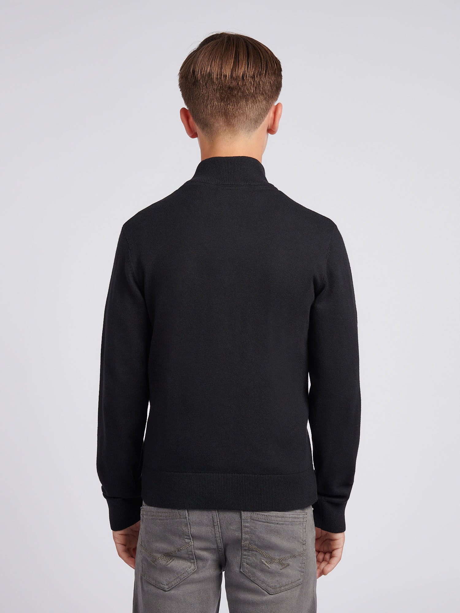 Boys Knitted Cotton Rich 1/4 Zip Black Bright White DHM