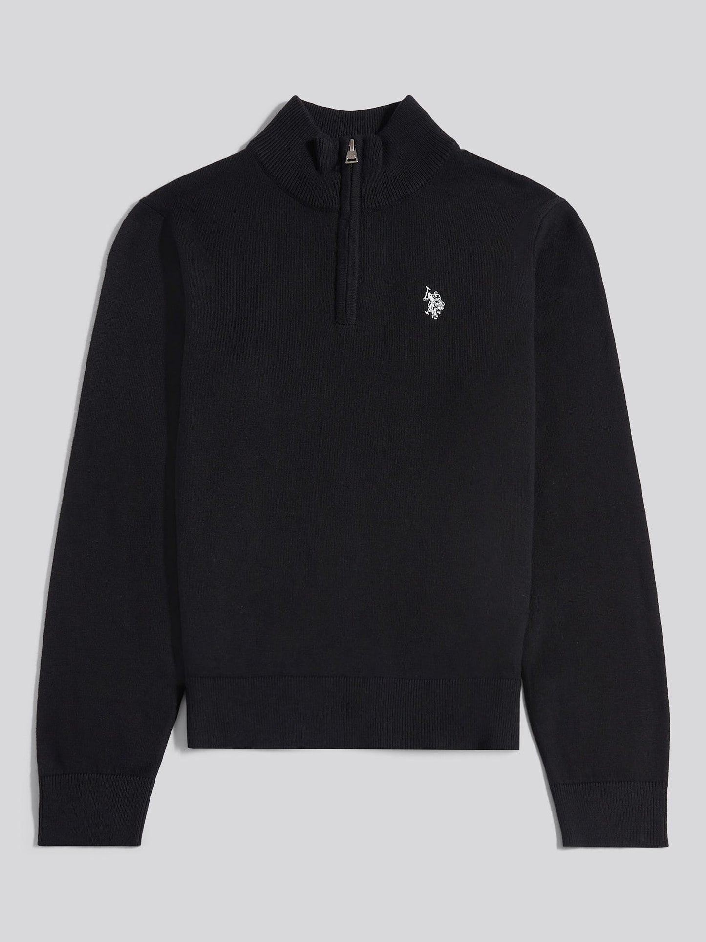 Boys Knitted Cotton Rich 1/4 Zip Black Bright White DHM
