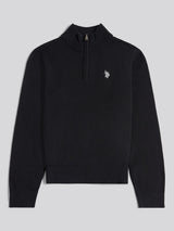 Boys Knitted Cotton Rich 1/4 Zip Black Bright White DHM