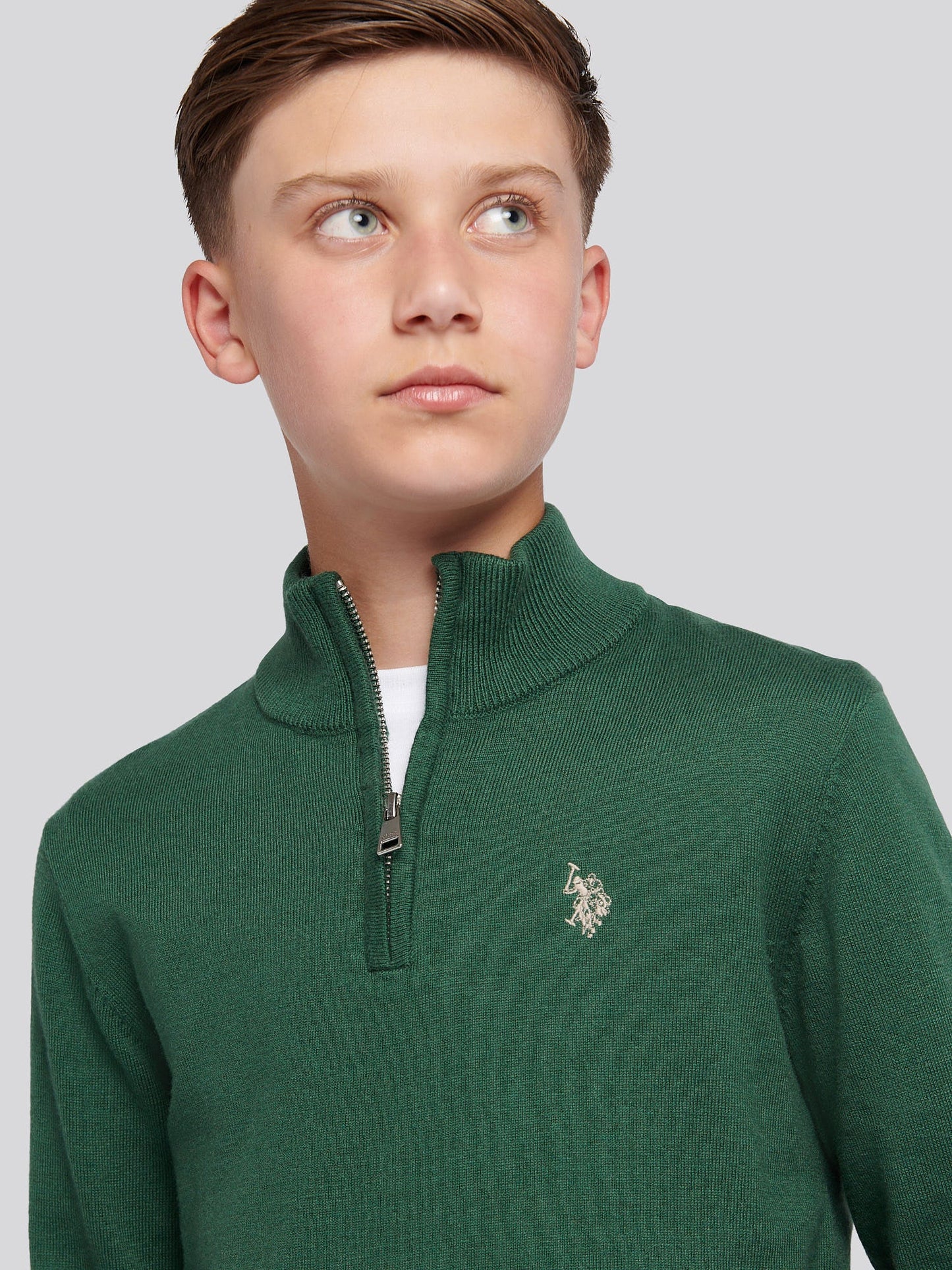 Boys Knitted Cotton Rich 1/4 Zip Pineneedle