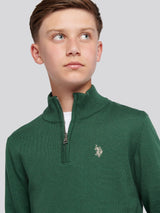 Boys Knitted Cotton Rich 1/4 Zip Pineneedle