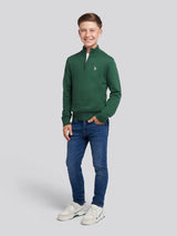 Boys Knitted Cotton Rich 1/4 Zip Pineneedle
