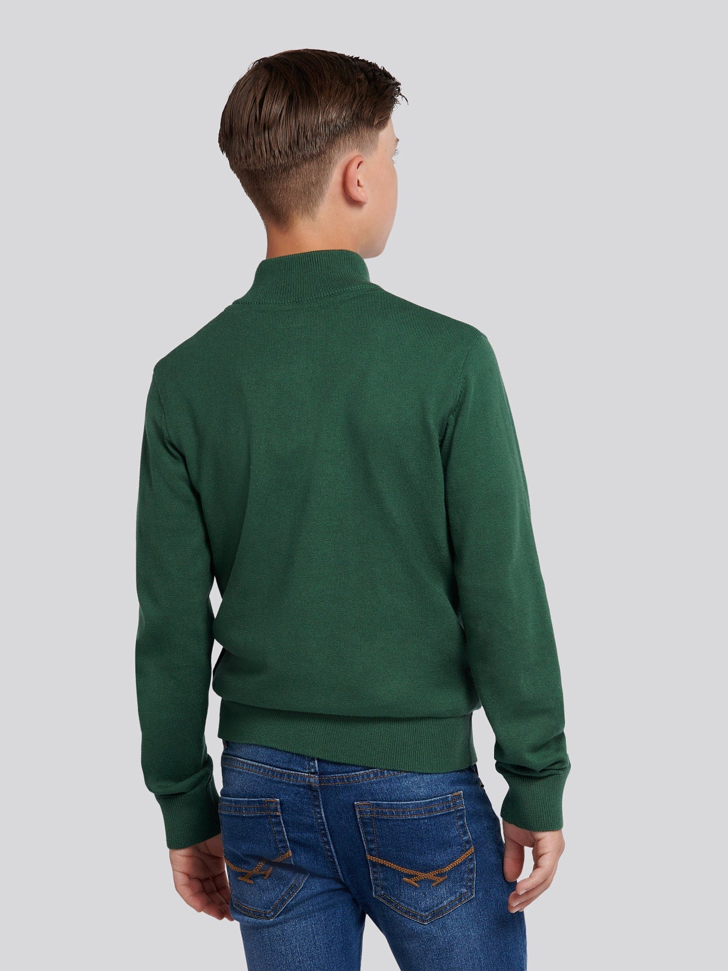 Boys Knitted Cotton Rich 1/4 Zip Pineneedle
