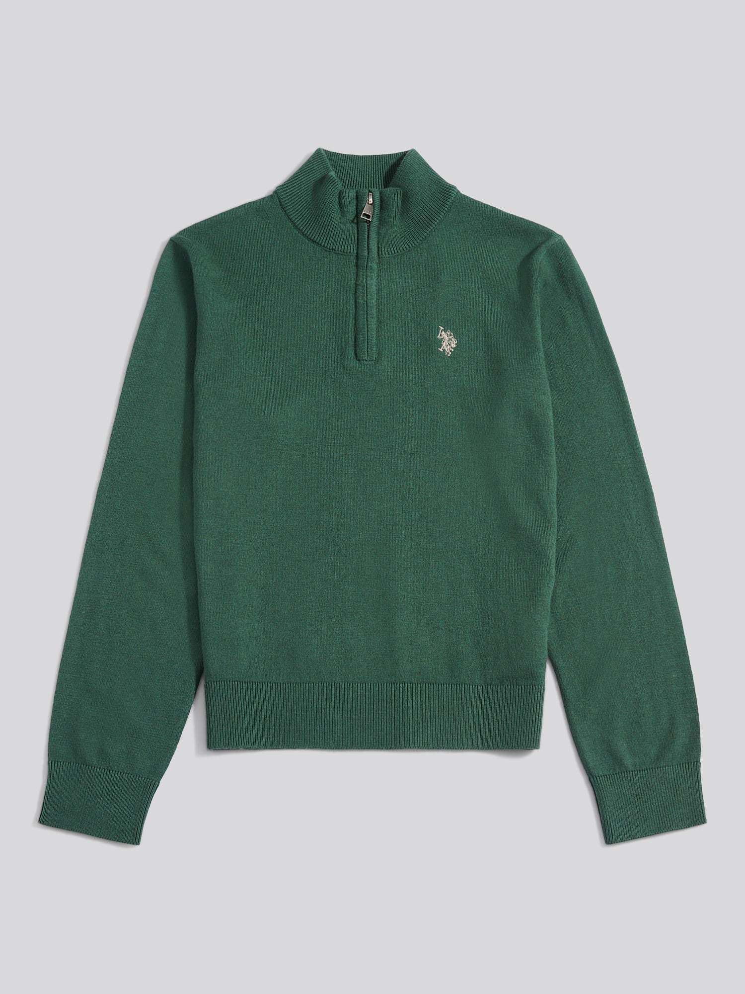 Boys Knitted Cotton Rich 1/4 Zip Pineneedle