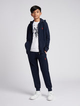 Boys Double Horsemen Zip Hoodie in Dark Sapphire Navy / Haute Red DHM