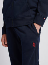 Boys Double Horsemen Zip Hoodie in Dark Sapphire Navy / Haute Red DHM