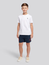 Boys Player 3 Swim Short in Dark Sapphire Navy / Haute Red DHM