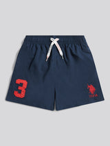 Boys Player 3 Swim Short in Dark Sapphire Navy / Haute Red DHM