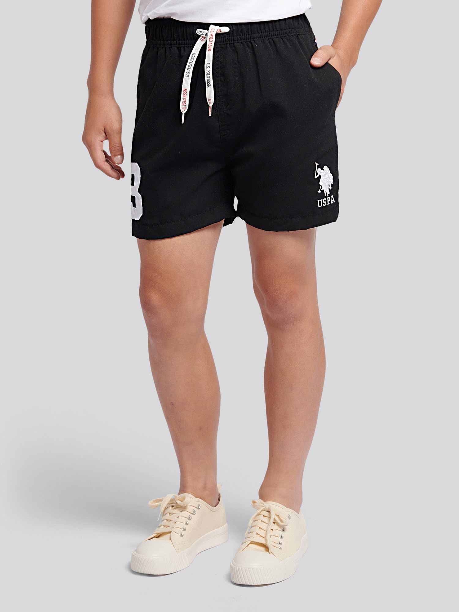 Boys Player 3 Swim Short in Black Bright White DHM