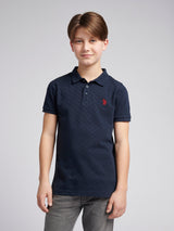 Boys Check Texture Polo Shirt Dark Sapphire Navy / Haute Red DHM