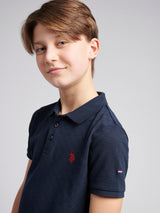 Boys Check Texture Polo Shirt Dark Sapphire Navy / Haute Red DHM