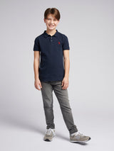 Boys Check Texture Polo Shirt Dark Sapphire Navy / Haute Red DHM