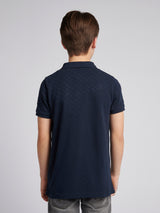 Boys Check Texture Polo Shirt Dark Sapphire Navy / Haute Red DHM
