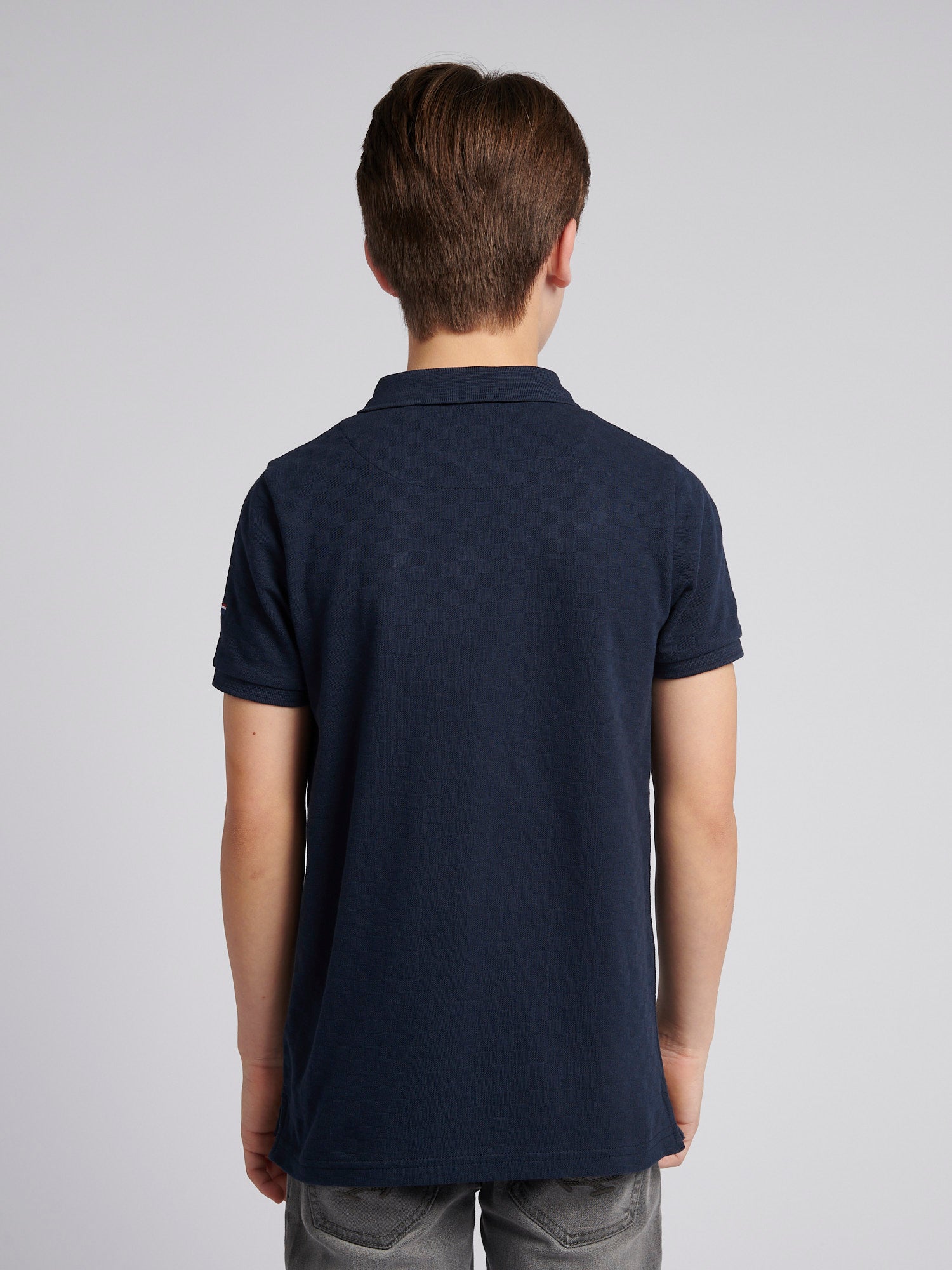 Boys Check Texture Polo Shirt Dark Sapphire Navy / Haute Red DHM