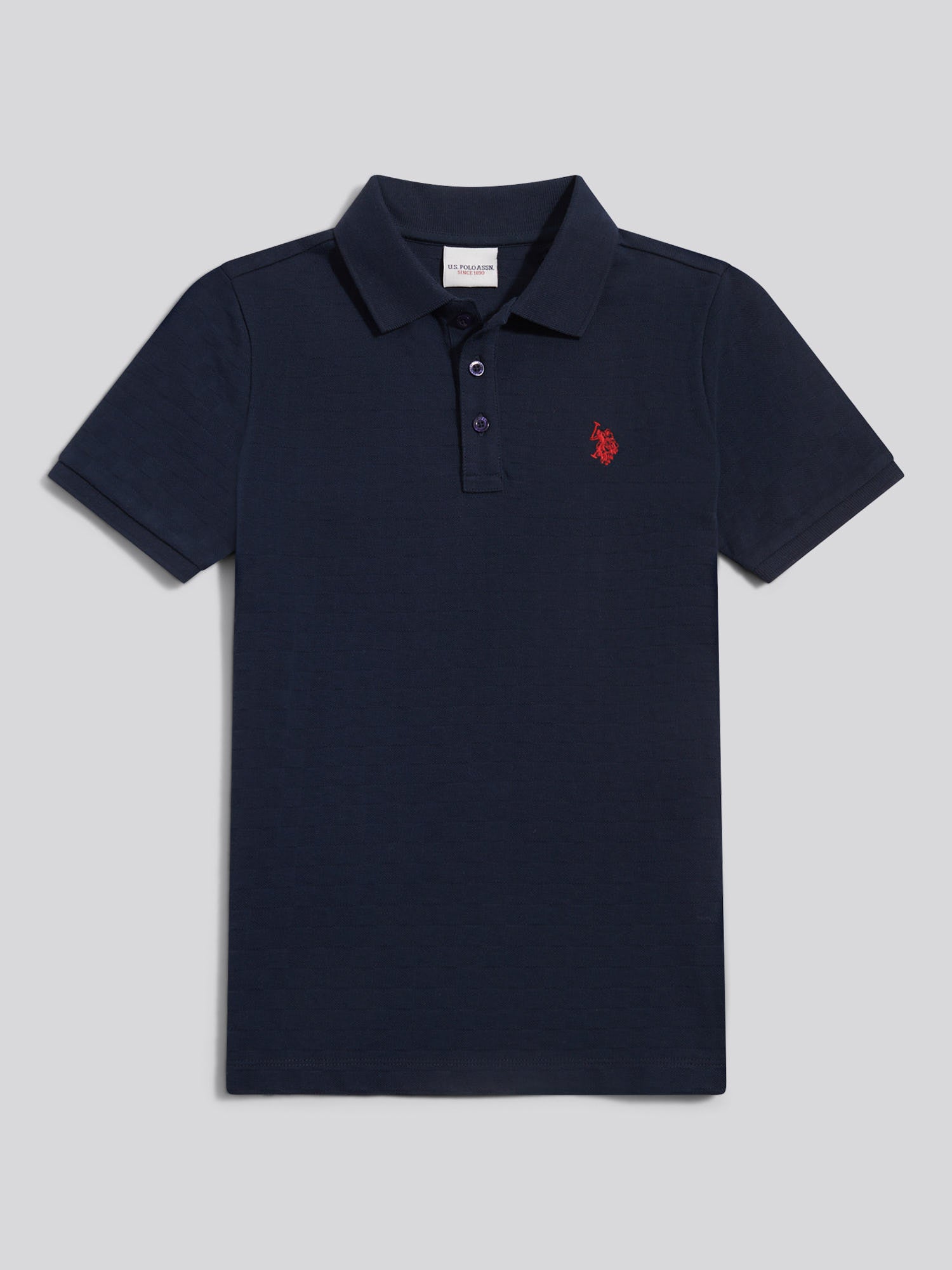 Boys Check Texture Polo Shirt Dark Sapphire Navy / Haute Red DHM