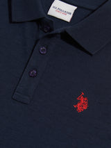 Boys Check Texture Polo Shirt Dark Sapphire Navy / Haute Red DHM