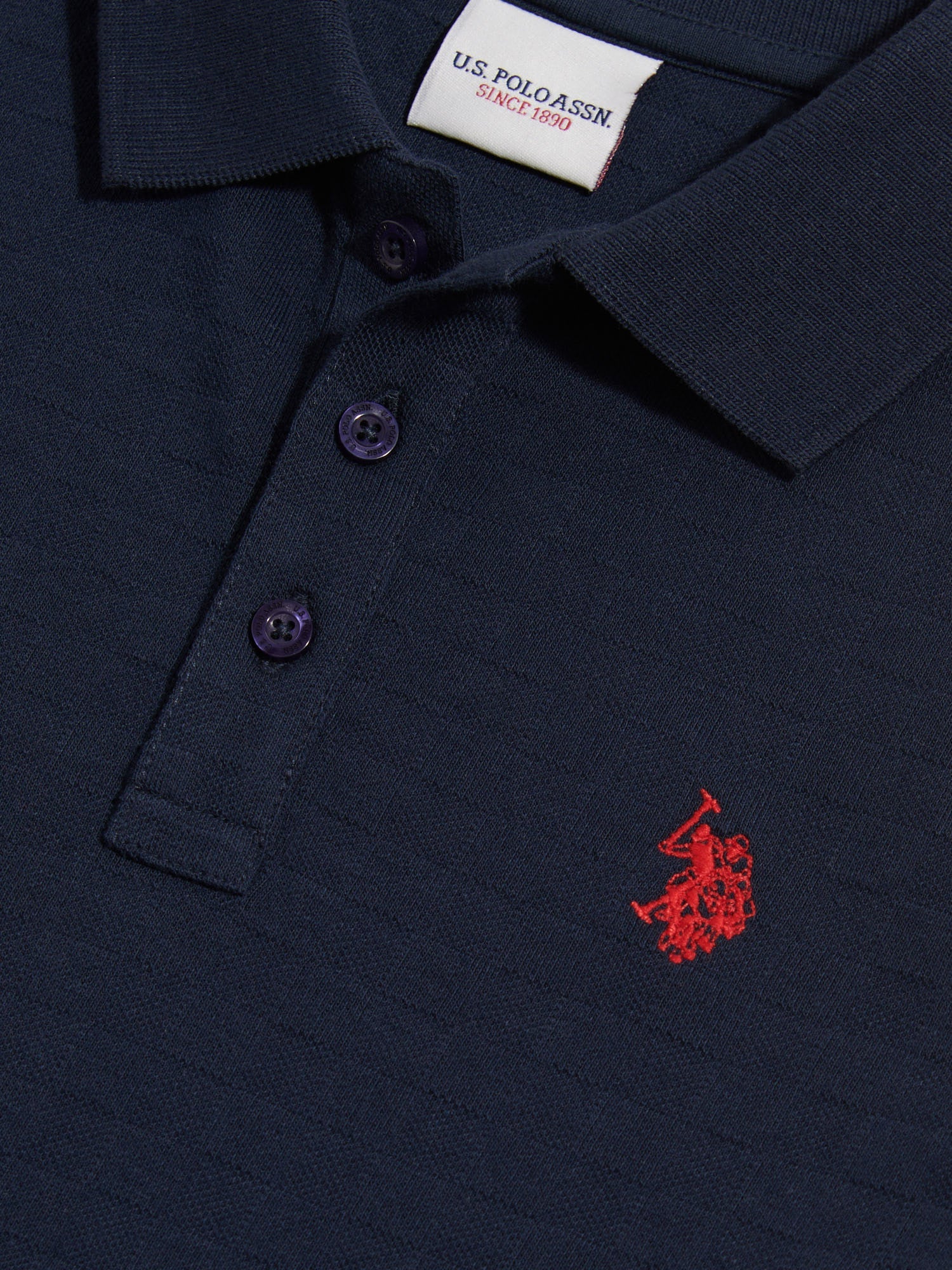 Boys Check Texture Polo Shirt Dark Sapphire Navy / Haute Red DHM