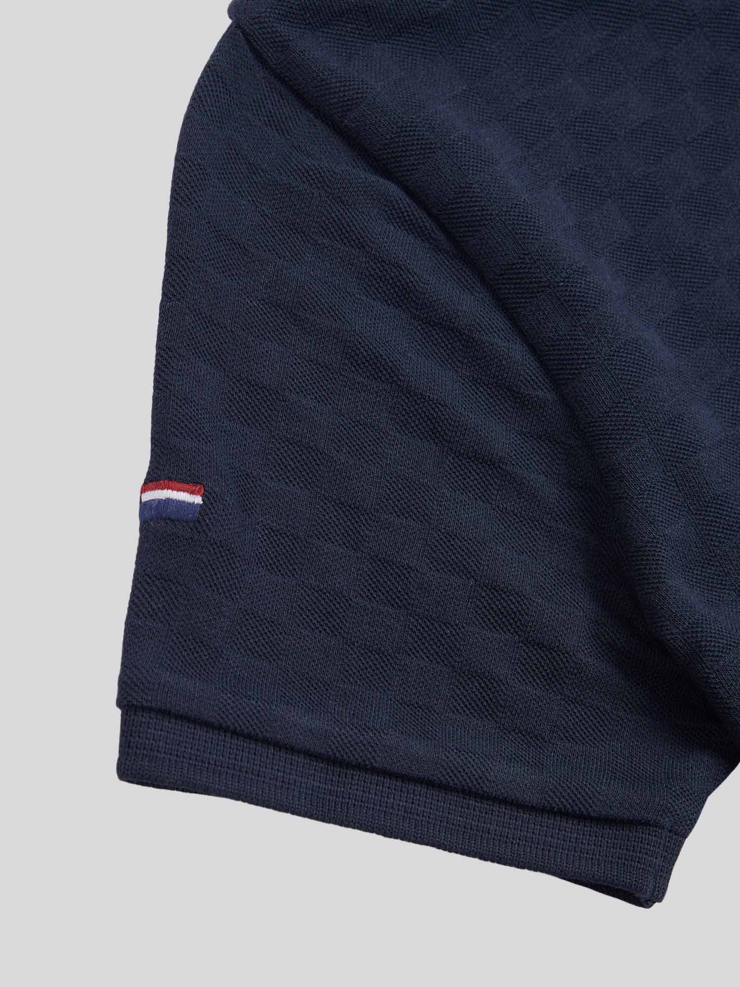 Boys Check Texture Polo Shirt Dark Sapphire Navy / Haute Red DHM