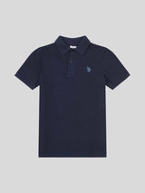 Boys Texture Terry Polo Shirt in Dark Sapphire Navy / Moonlight Blue DHM