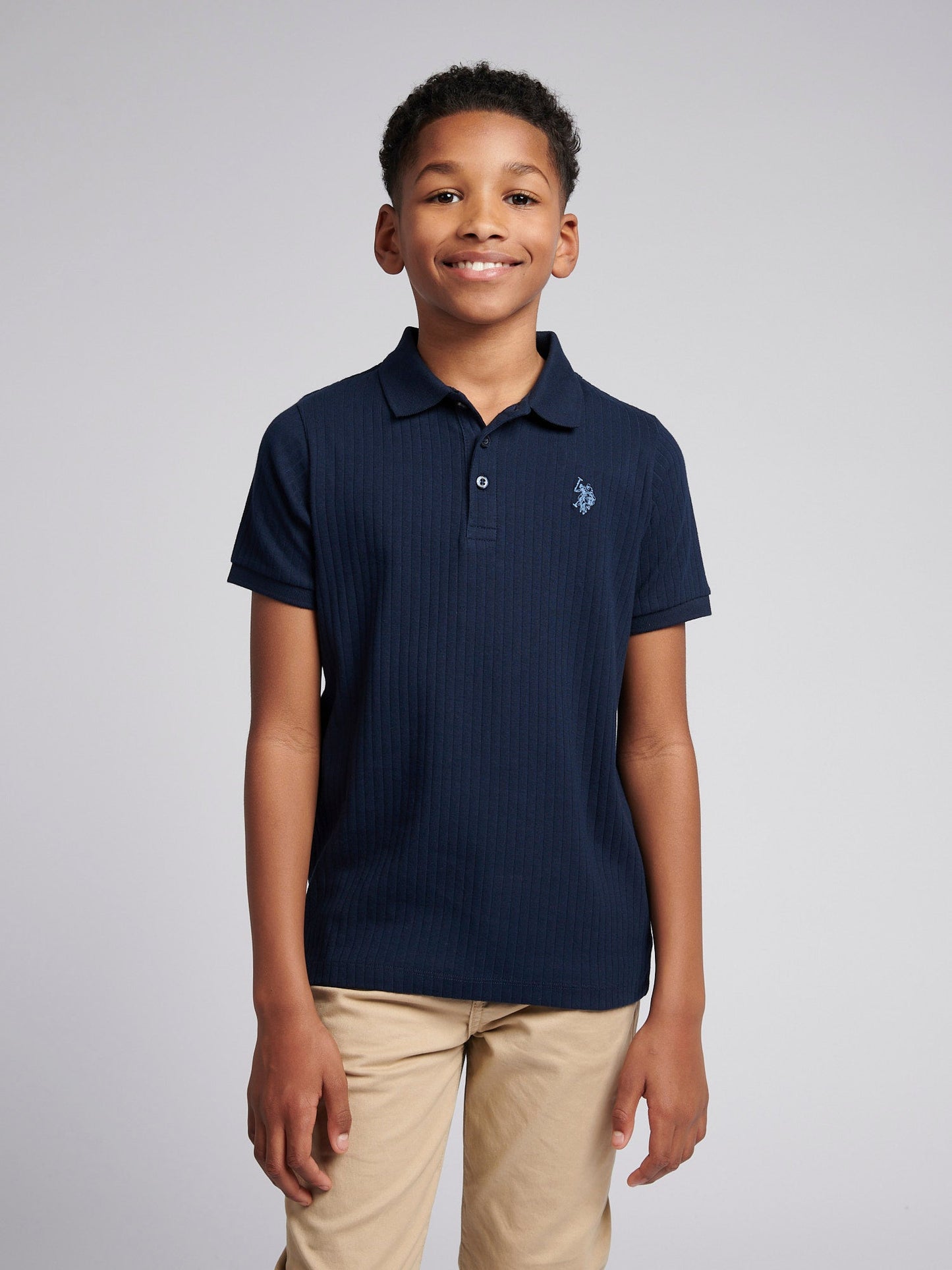 Boys Vertical Texture Polo Shirt Dark Sapphire Navy / Moonlight Blue DHM