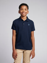 Boys Vertical Texture Polo Shirt Dark Sapphire Navy / Moonlight Blue DHM
