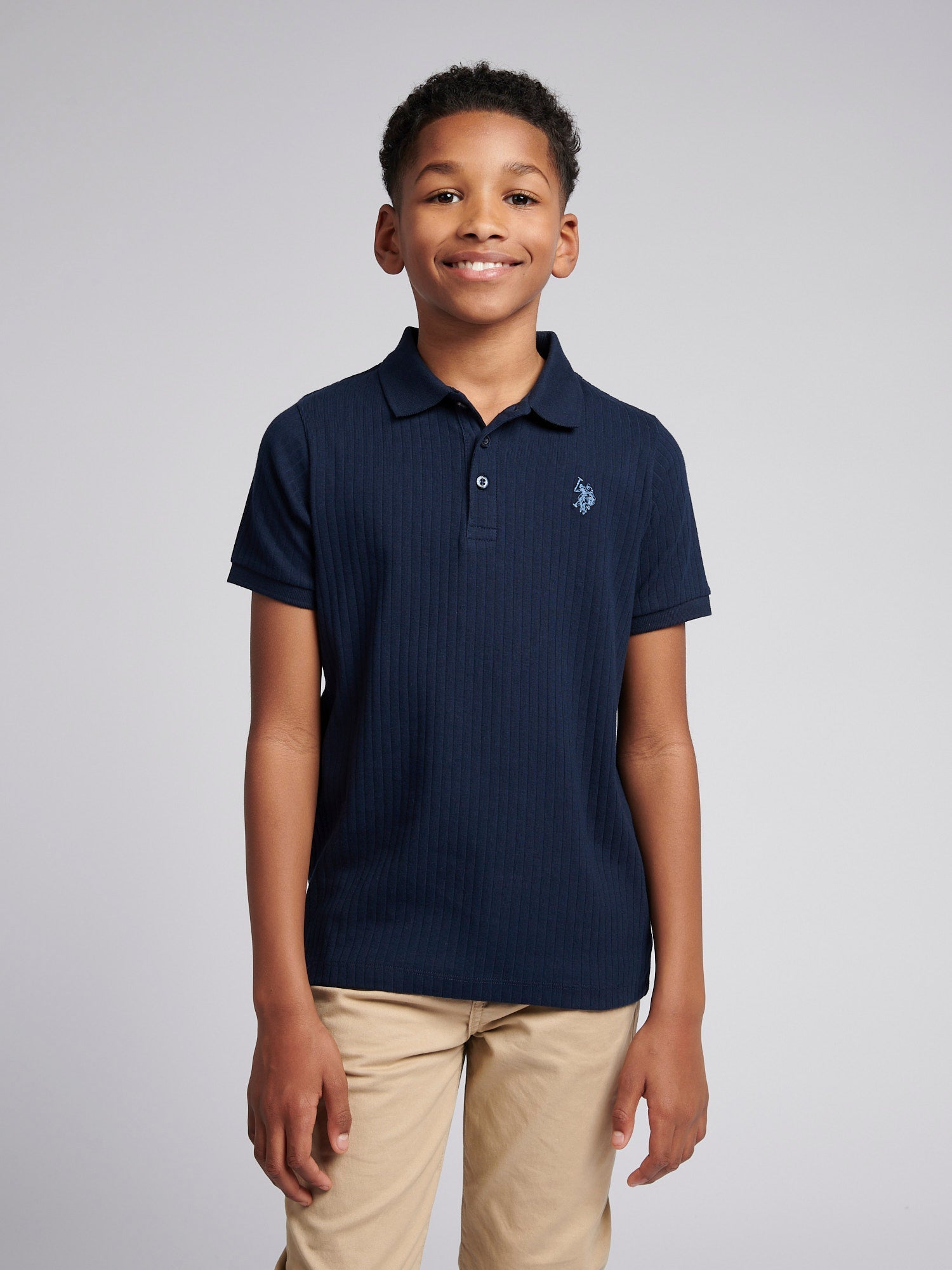 Boys Vertical Texture Polo Shirt Dark Sapphire Navy / Moonlight Blue DHM