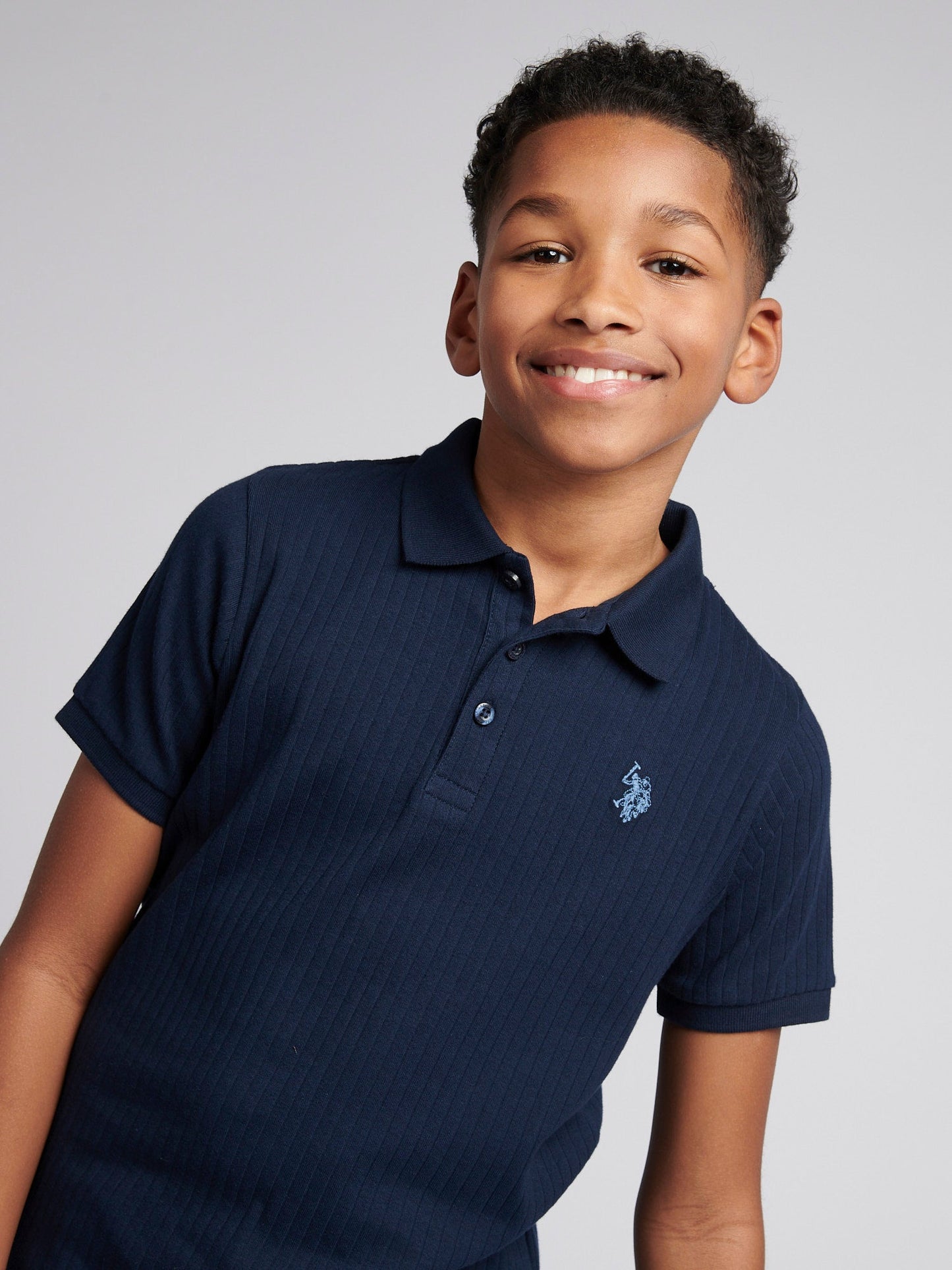 Boys Vertical Texture Polo Shirt Dark Sapphire Navy / Moonlight Blue DHM