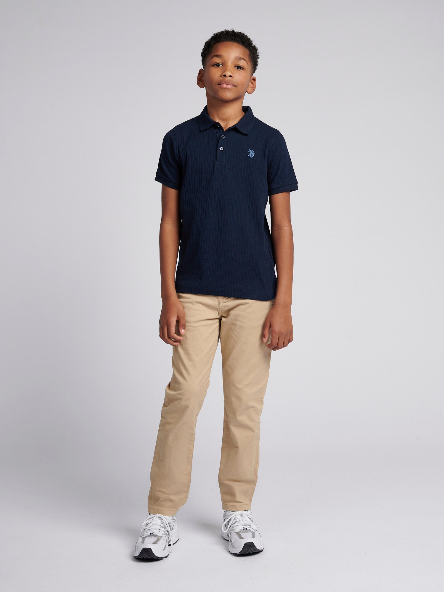 Boys Vertical Texture Polo Shirt Dark Sapphire Navy / Moonlight Blue DHM