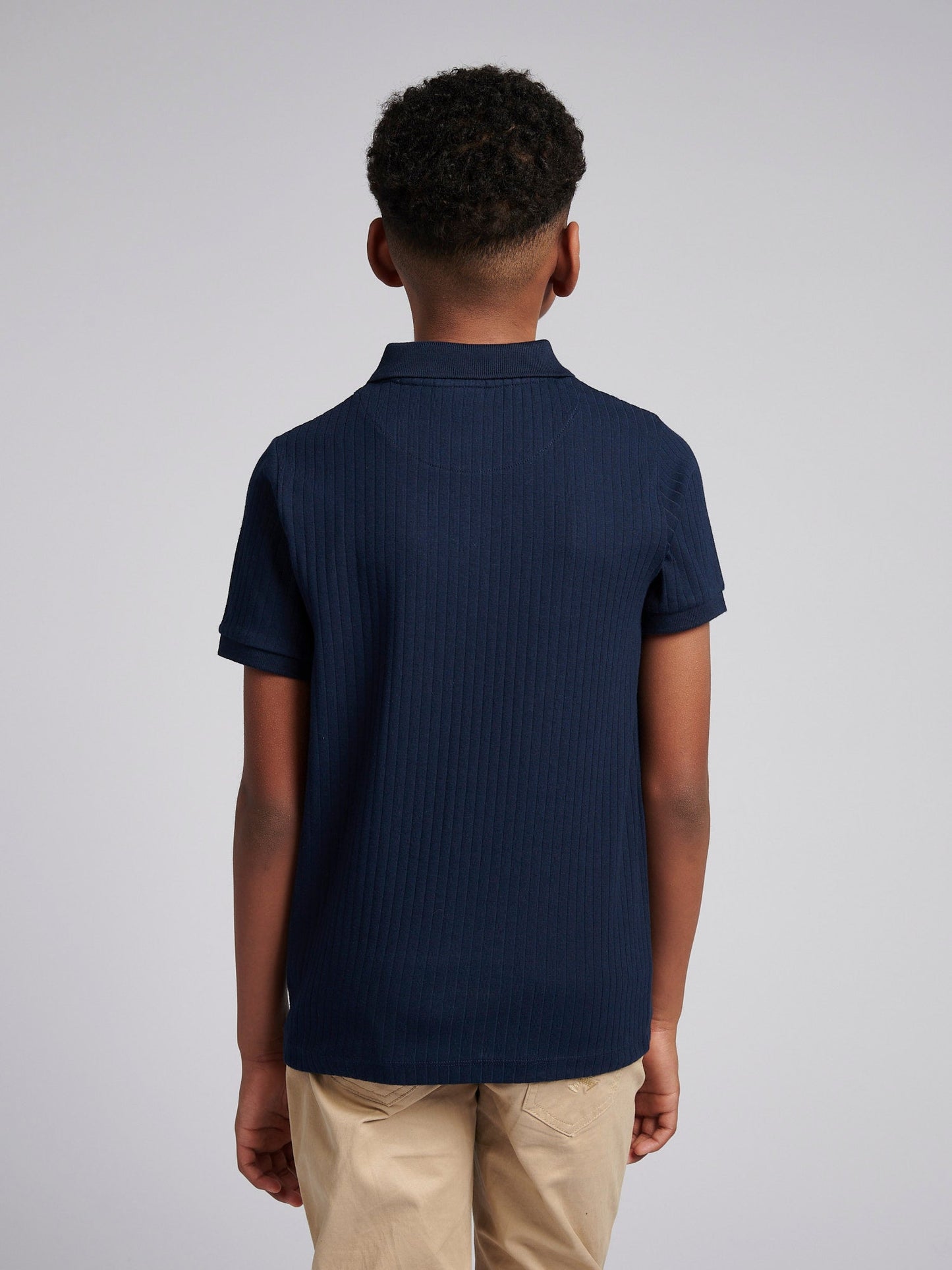Boys Vertical Texture Polo Shirt Dark Sapphire Navy / Moonlight Blue DHM