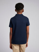 Boys Vertical Texture Polo Shirt Dark Sapphire Navy / Moonlight Blue DHM