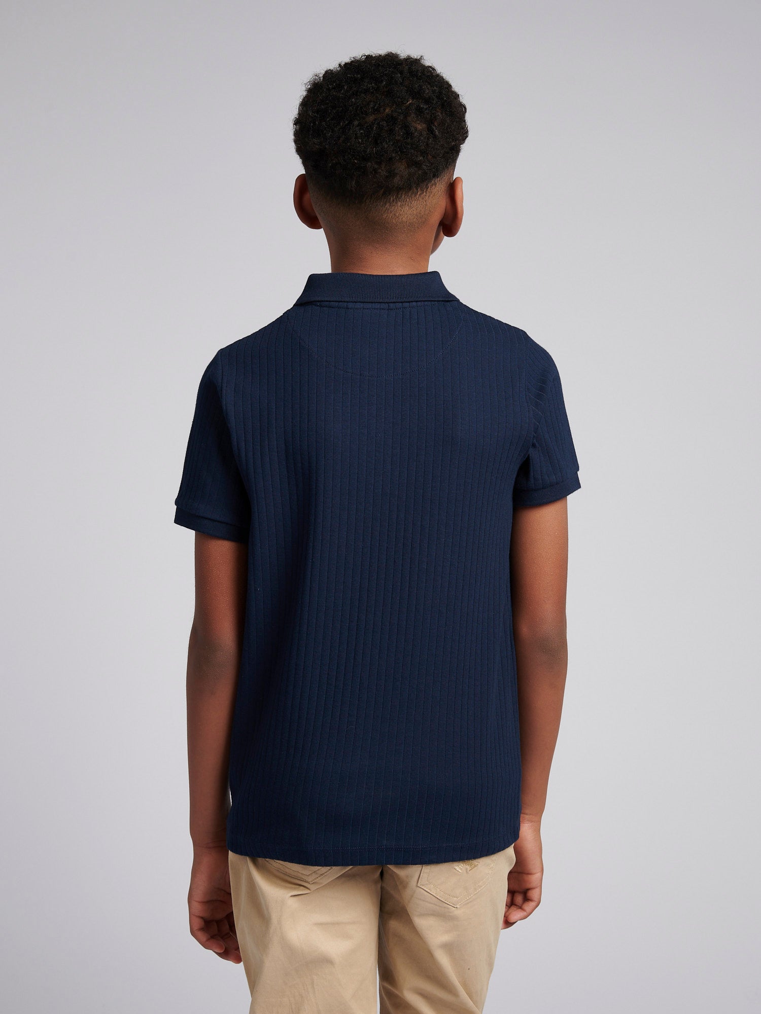 Boys Vertical Texture Polo Shirt Dark Sapphire Navy / Moonlight Blue DHM