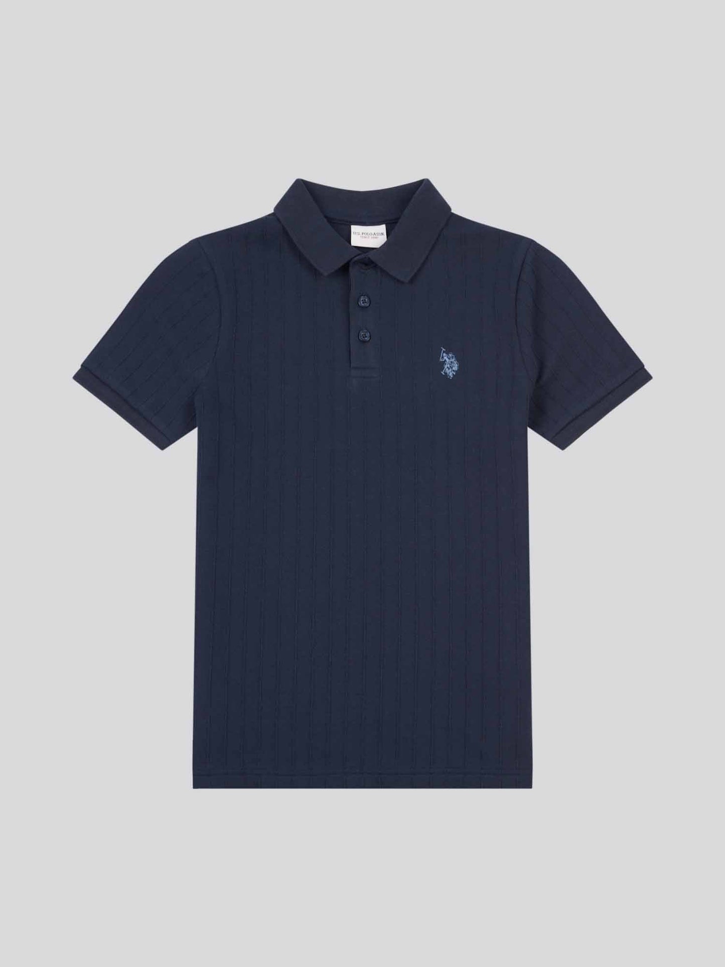 Boys Vertical Texture Polo Shirt Dark Sapphire Navy / Moonlight Blue DHM
